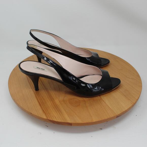 Miu Miu Shoes Women 9.5 Patent Leather Slingback Heels Work Business Office Chic - Picture 2 of 11